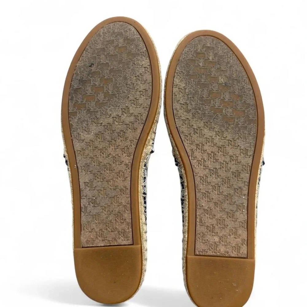 Lauren Ralph Lauren Cameryn II Monogram Jacquard Espadrilles Navy Cream 9.5